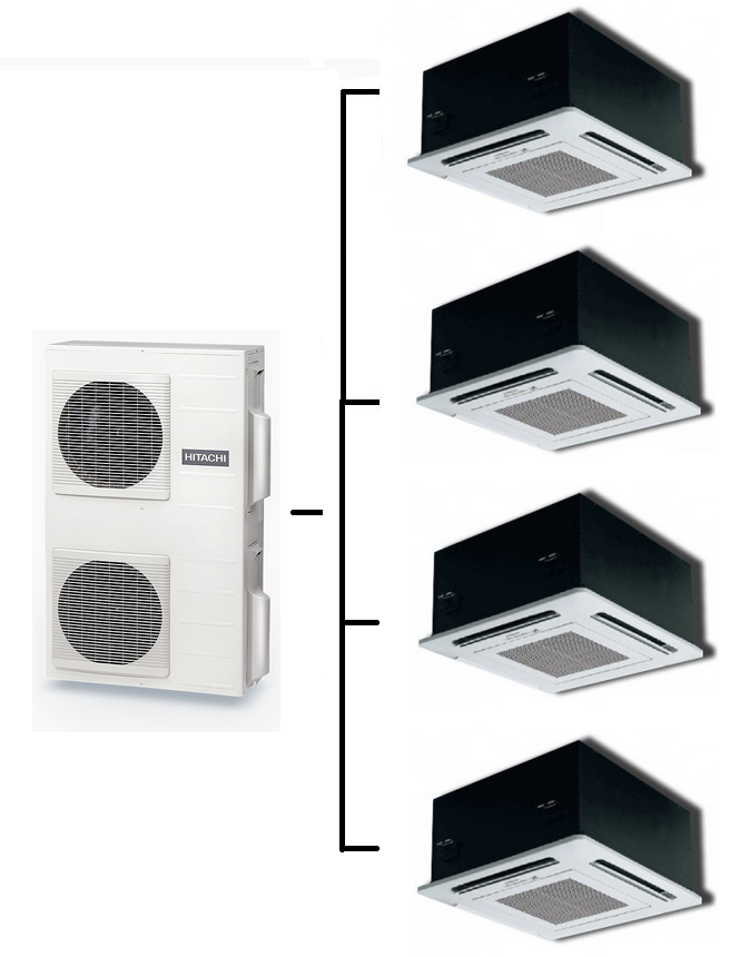 Klimatyzator multi HITACHI kasetonowy 2,5kW+2,5kW+2,5kW+2,5kW