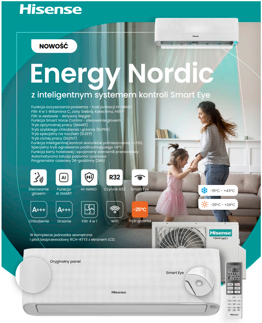 Wall air conditioner HISENSE Energy Nordic 3.5 kW - new!