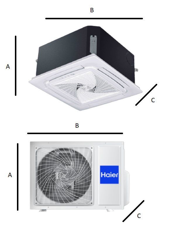 Haier-Kassette Kassette Mini-Klimaanlage kompakt  4-Wege-Luftstrom 3,5 kW