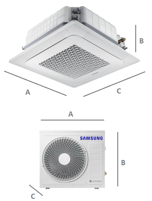 Klimatyzator kasetonowy 4-kierunkowy SAMSUNG MINI WIND-FREE 3,5kW