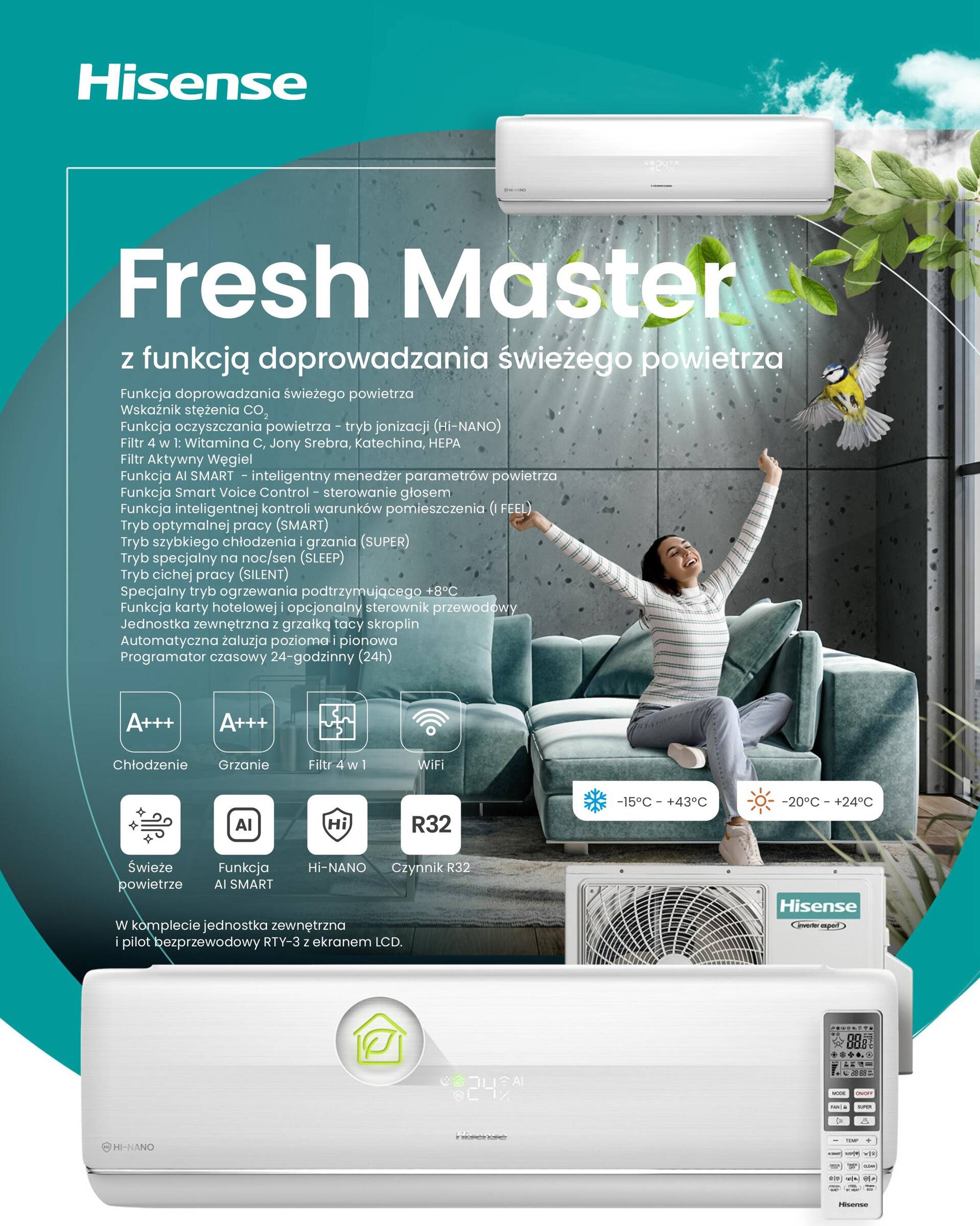 Wall mounted Hisense Fresh Master 2.6kW air conditioner