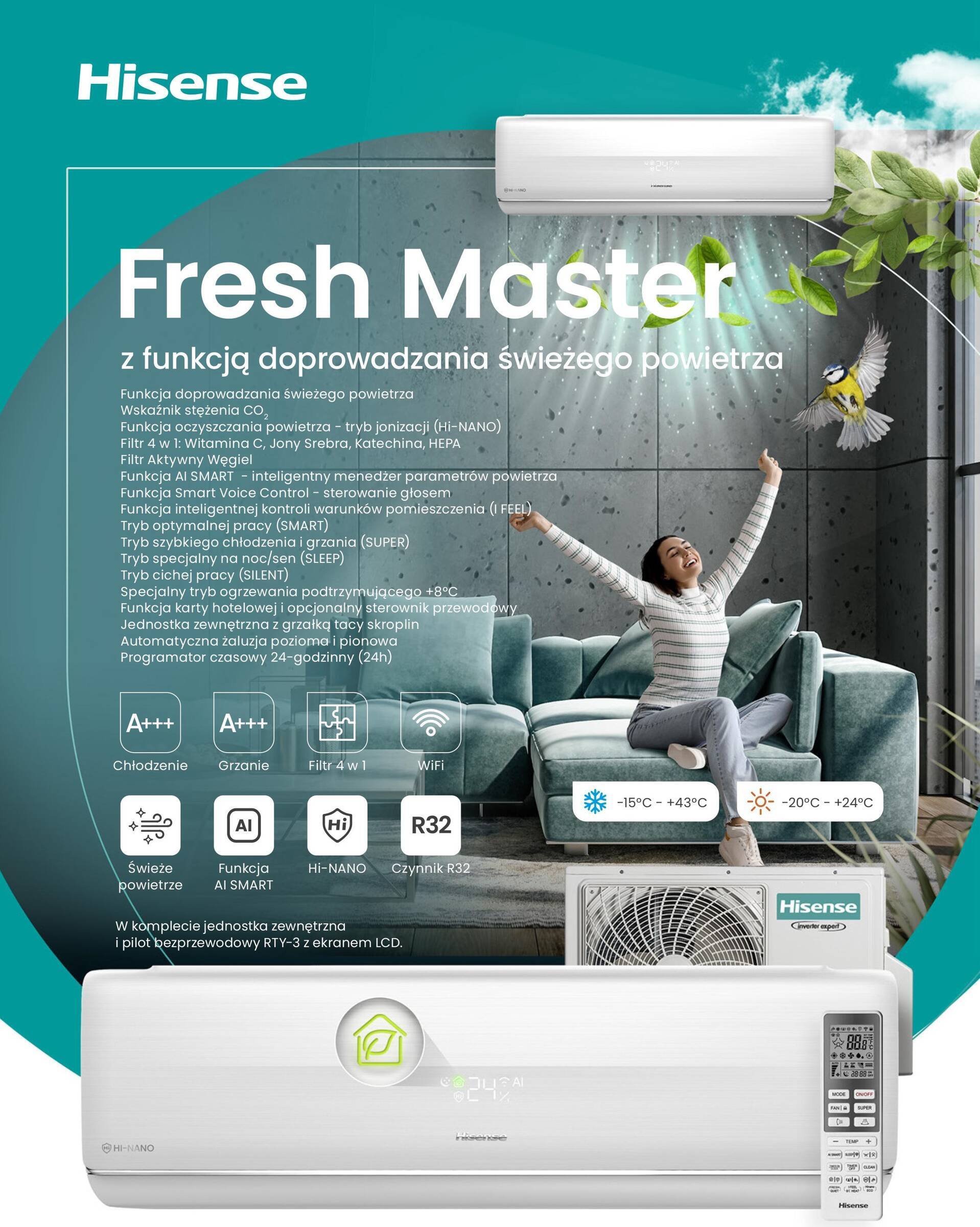 Wall mounted Hisense Fresh Master 3.5kW air conditioner