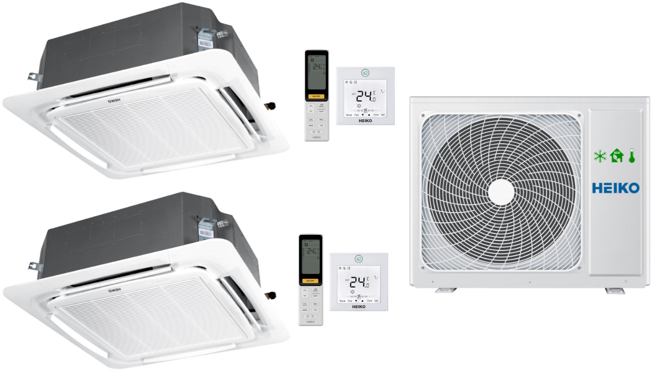 HEIKO multi-cassette air conditioner set 2x3.5 kW with 4-way air flow