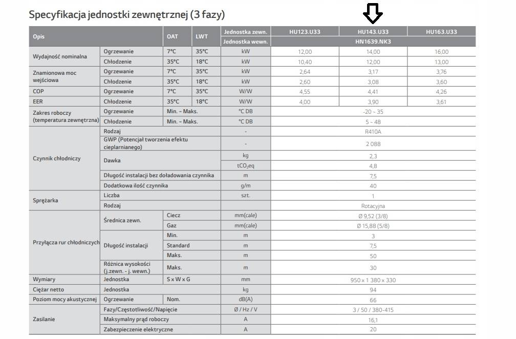 LG Split 14 kW HU143/HN1639 Therma V 3-F