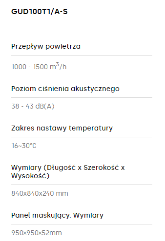 Klimatyzator kasetonowy GREE GUD100T/A-T 10kW