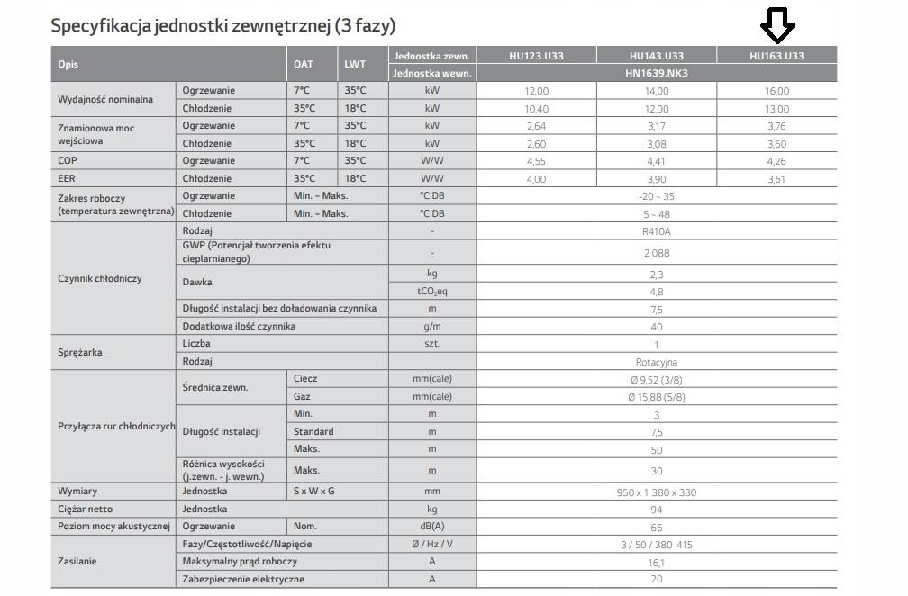 LG Split 16 kW HU163/HN1639 Therma V 3-F