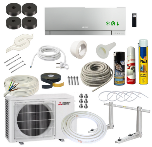 Klimatyzator ścienny Mitsubishi Electric Silver Premium 2,5kW zestaw montażowy set 20w1